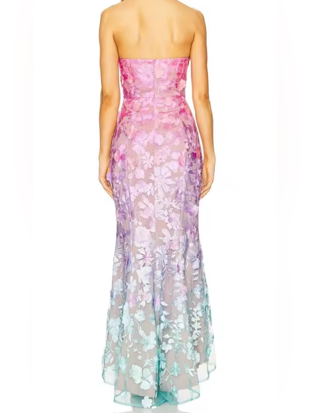 NEW $225 Strapless Pink Ombre Floral Appliqué Evening Dress - Picture 4 of 7